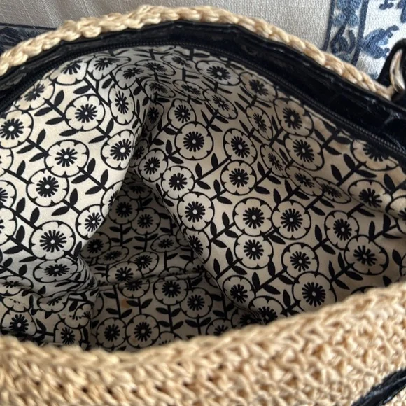 Brighton bag black patent leather trim strap raffia woven large roomy spring - Picture 12 of 17